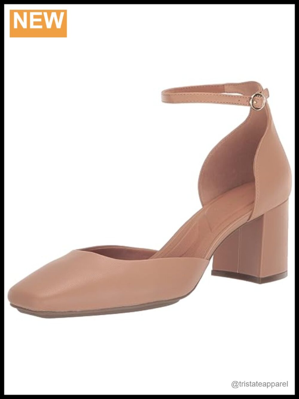 Leigha Block Heel Almond Toe Pump with Buckle Closure